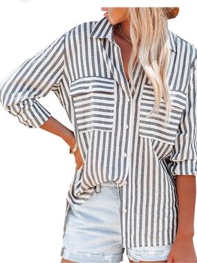 Korye Women's Striped Button-Down Shirt - Grey & White